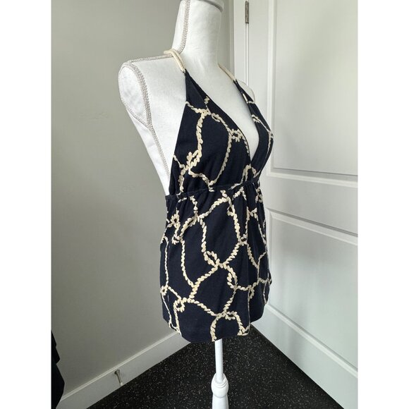J.Crew Womens Navy & Beige Rope Print Halter Top With Deep V-Neckline - NWOT - Picture 6 of 16